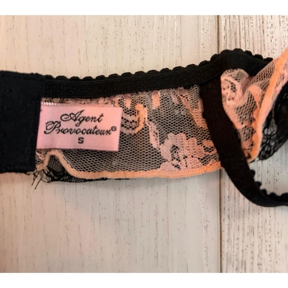 Agent Provocateur Black Pink Suspender Sz S Garter Belt